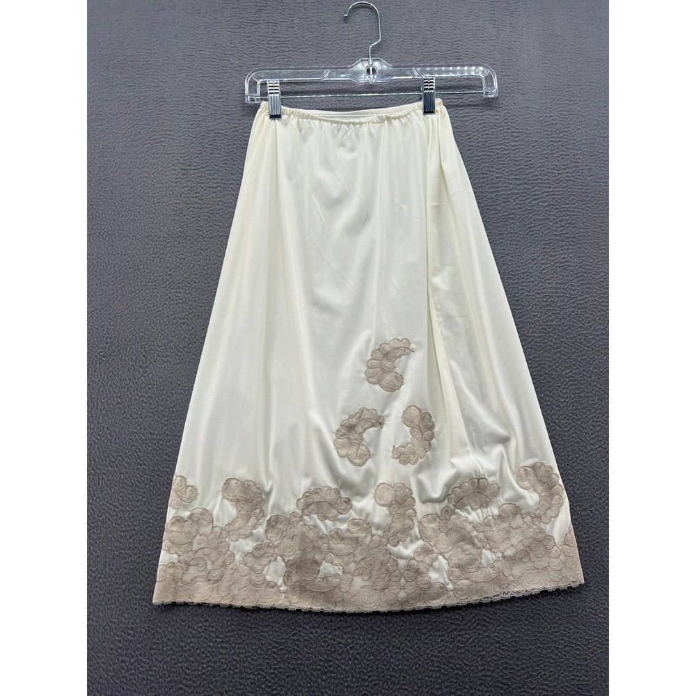 Vintage Van Raalte Satin Suavette Ivory Lace Trim Half Slip Skirt 6312A Small